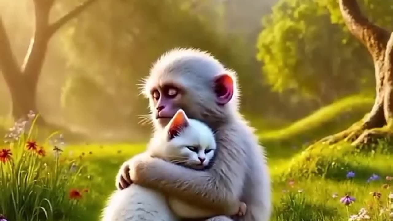 Cat and monkey cute story 🤩