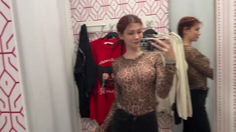 [4K] Leopard Sheer Blouse Try On Haul