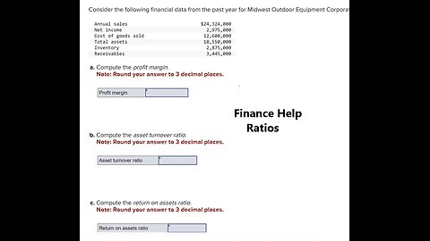 Finance Help: Consider the following financial data from the past year for Midwest Outdoor Equipment