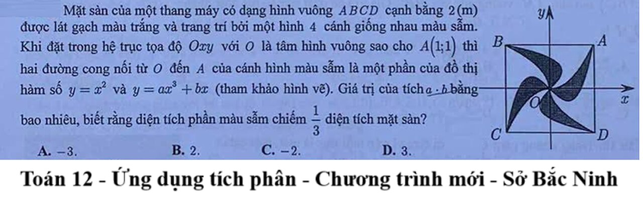 Sở Bắc Ninh Chọn HSG: Mặt sàn của một thang máy có dạng hình vuông ABCD cạnh bằng 2(m) được lát gạch