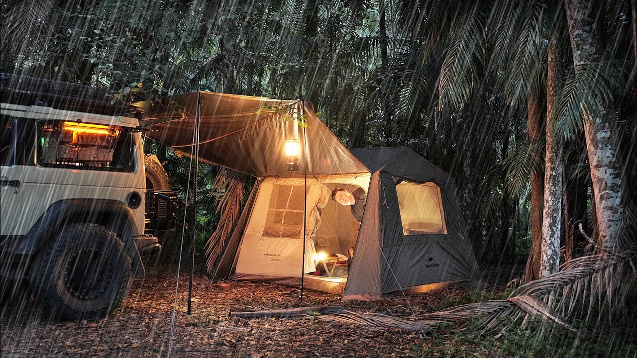 Relaxing SOLO CAMP in the RAINY JUNGLE [ Australian Rain Forest cosy vibes, new tent, ASMR ]