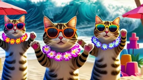 Funny Cats Dancing at the Beach