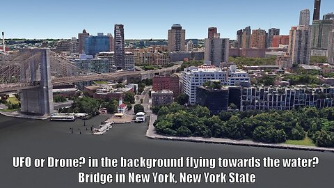 UFO or Drone? in the background flying towards the water? Bridge in New York, New York State