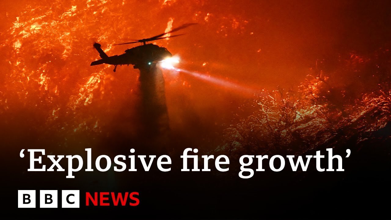 Los Angeles braces for ‘explosive fire growth’ as high winds near | BBC News