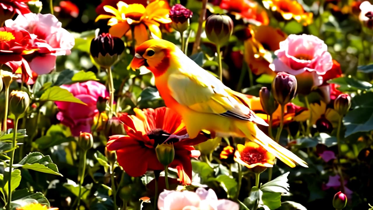 Captivating Canary in Blooming Flowers: A Symphony of Nature's Beauty