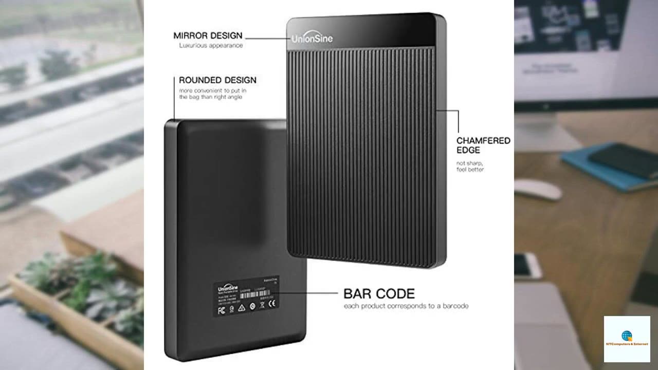 UnionSine 1TB Ultra Slim Portable External Hard Drive HDD-USB 3.0