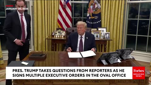 Trump Speaks To Reporters As He Signs Multiple Executive Orders For Nearly An Hour