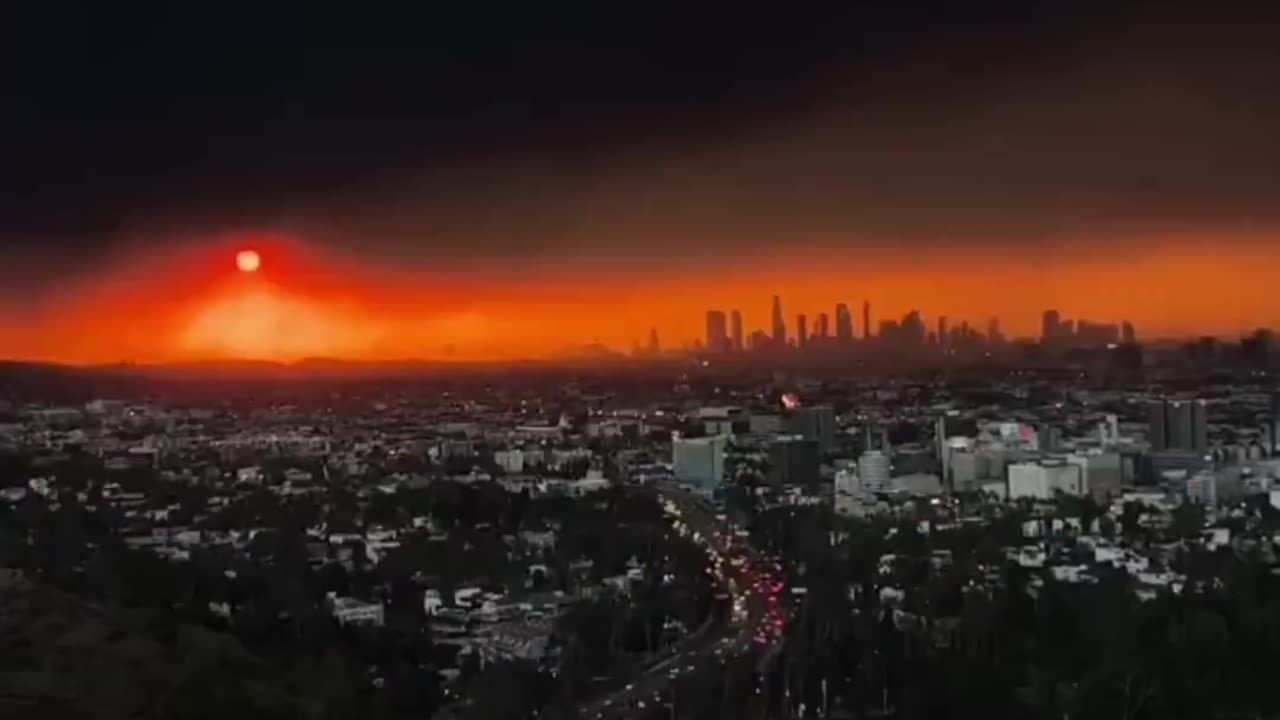 Apocalyptic Scene Sunrise in Los Angeles from Recent Wildfire