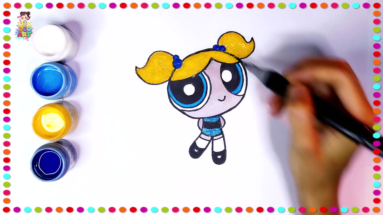 Powerpuff Girls glittery Bubbles painting step-by-step