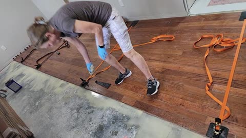 Reclaimed wood floor install with sikabond T21