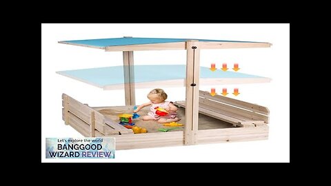 FUNTOK Kids Wooden Sandbox with CanopyHeight Adjustable UV-Resistant Canopy Roof 2 Bench Review