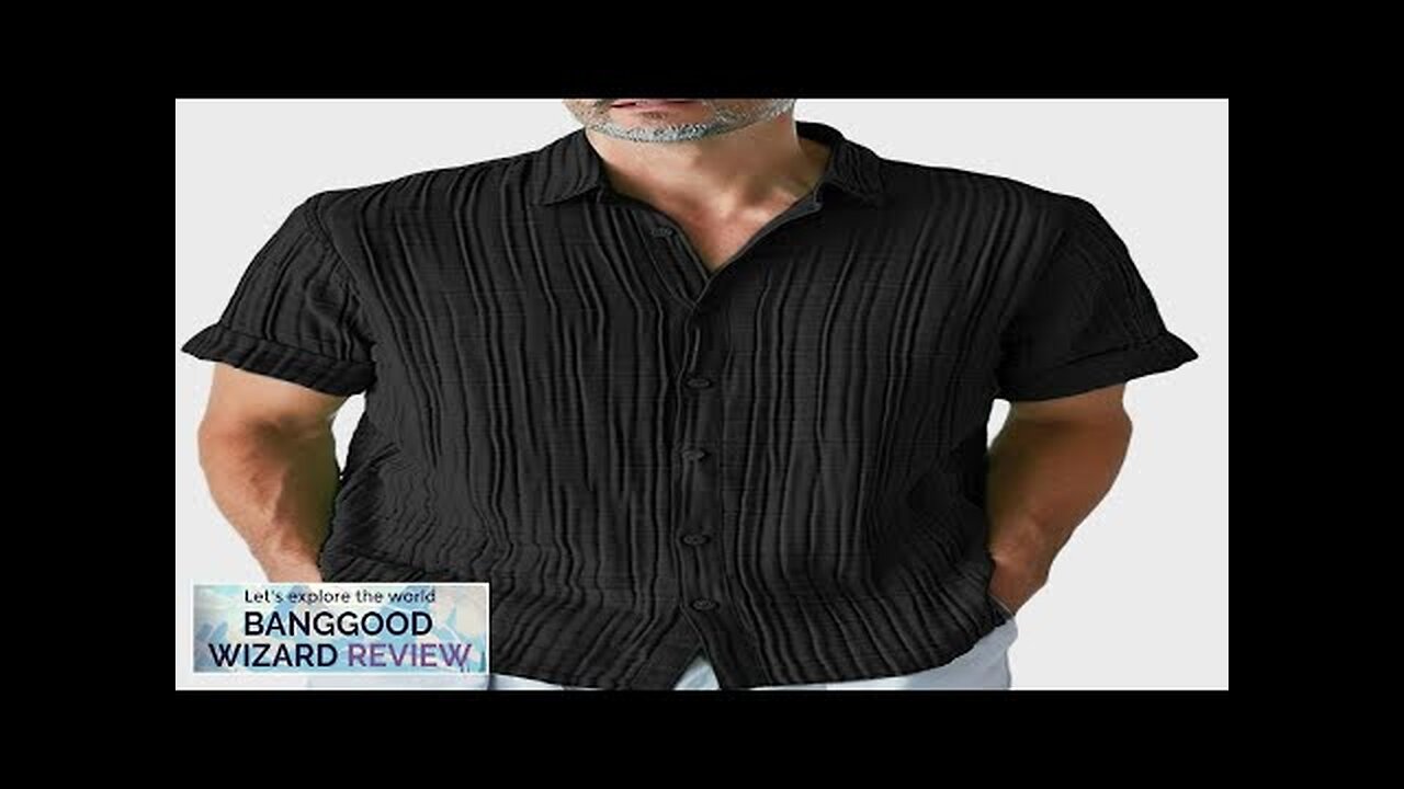 ChArmkpR Mens Solid Textured Lapel Collar Short Sleeve Casual Shirts Black Review