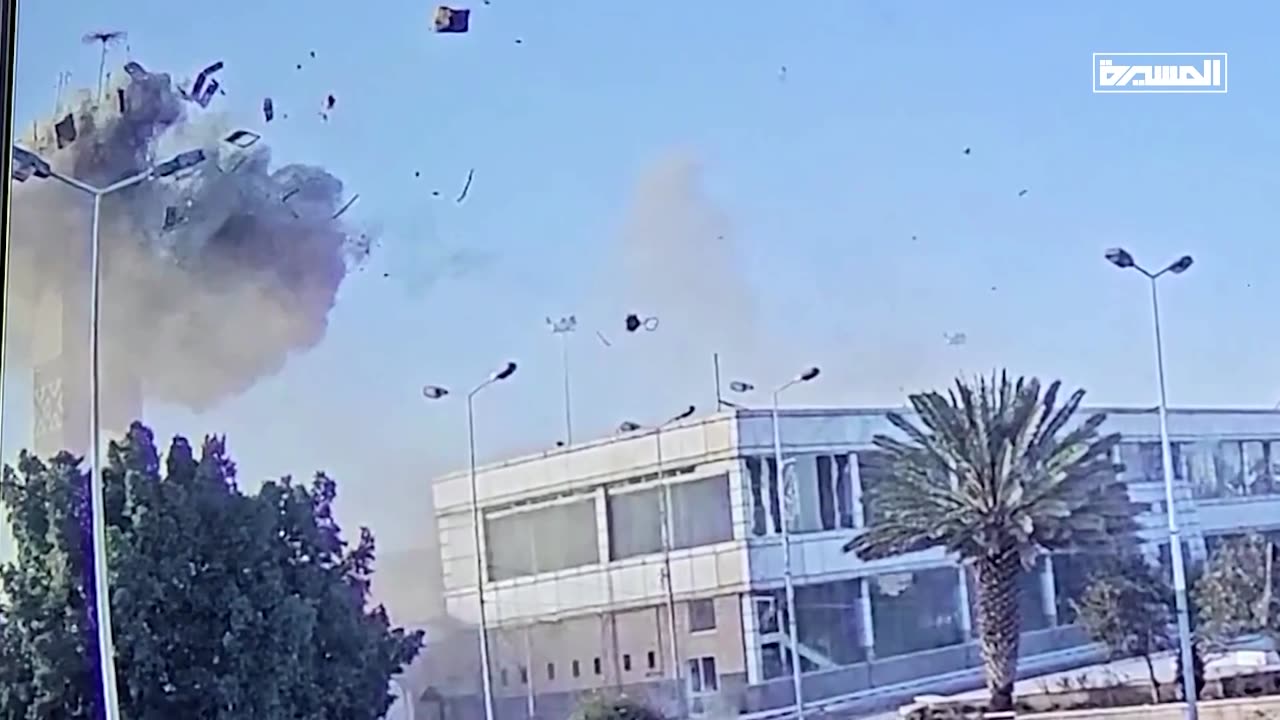 Moment of Israeli strike on Sanaa airport tower