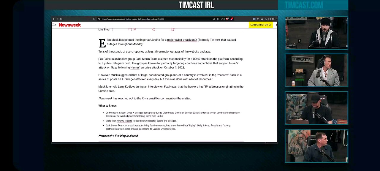 X - RUMBLE Hit By Large Cyber Attack! Timcast podcast - X Shutdown