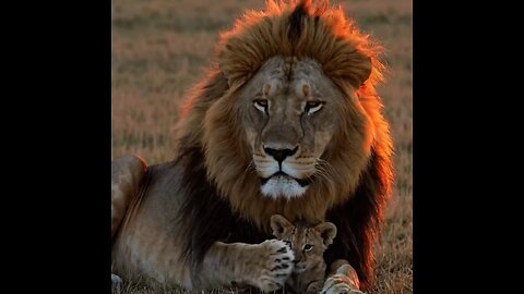 Big lion and baby lion