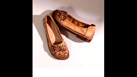 Ethnic Style Leather Loafers Flower Flats Round Shoes