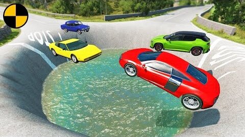 Cars VS Huge Water Potholes 😁 BeamNG Drive