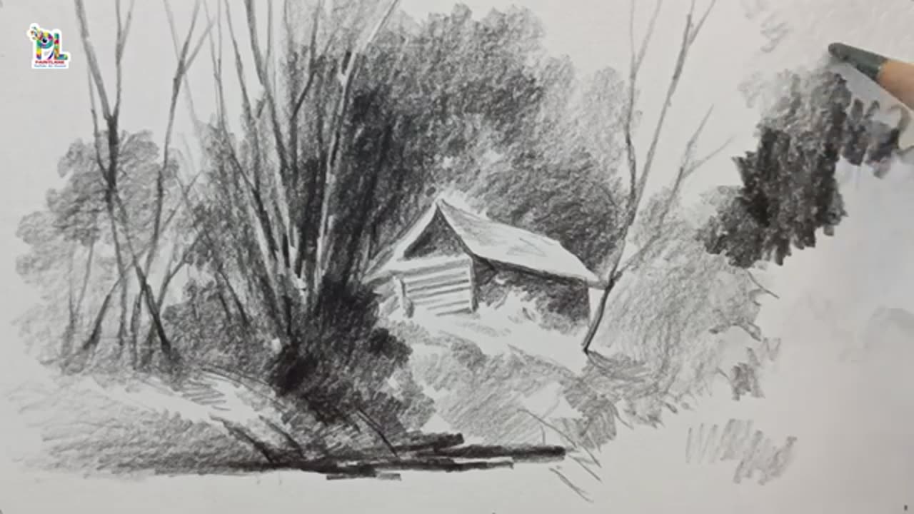 How to draw House in Forest Landscape Art