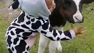 Little Girl Sings To Baby Calf -- ViralHog