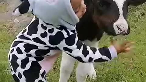 Little Girl Sings To Baby Calf -- ViralHog