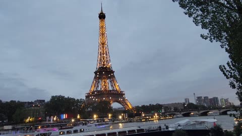 Eiffel Tower at night.