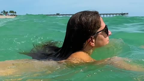 Pre-Storm Beach Strategy_ Wild Swimming in Warm Emerald Water 🏖 Girl Fun Video #wildswimming