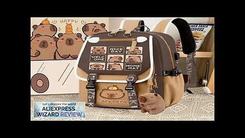 Capybara Backpack Student SchoolBag Funny Cartoon Animal Printed Canvas Large Capacity Review