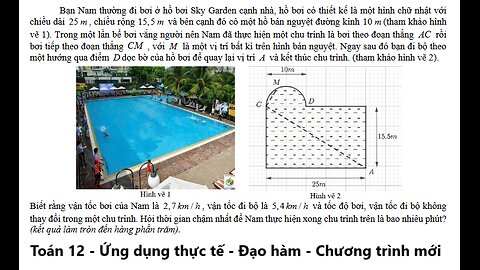 Liên trường THPT – Nghệ An: Bạn Nam thường đi bơi ở hồ bơi Sky Garden cạnh nhà, hồ bơi có thiết kế