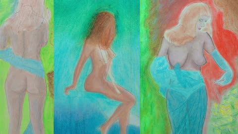 3 OIL PASTEL PAINTINGS - WOMEN MODELS SKETCHES