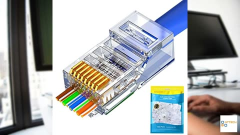 PETECHTOOL RJ45 Cat6 Cat5 Connectors Ends Gold Plated 8P8C Ethernet Pass Through Plug (100Pack)