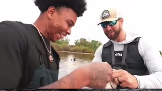 Police officers take a young man fishing.... wholesome moments