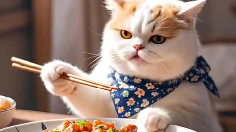 Cute cat preparing lunch