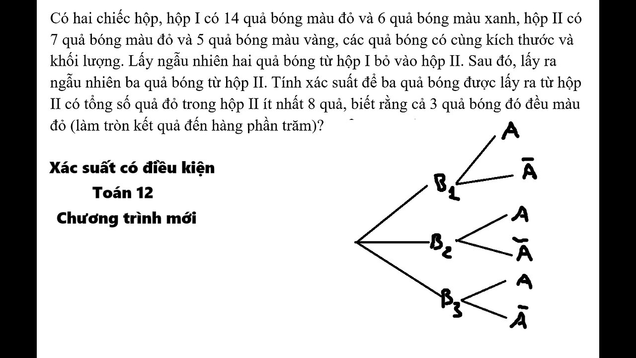 Có hai chiếc hộp, hộp I có 14 quả bóng màu đỏ và 6 quả bóng màu xanh, hộp II có 7 quả