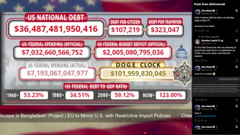 DOGE Live US Debt Clock and Live X Posts