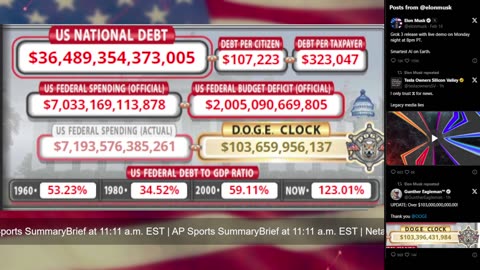 DOGE Live US Debt Clock and Live X Posts