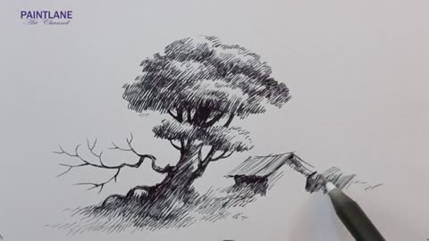 How to draw Village Nature Scenery Art with Pen