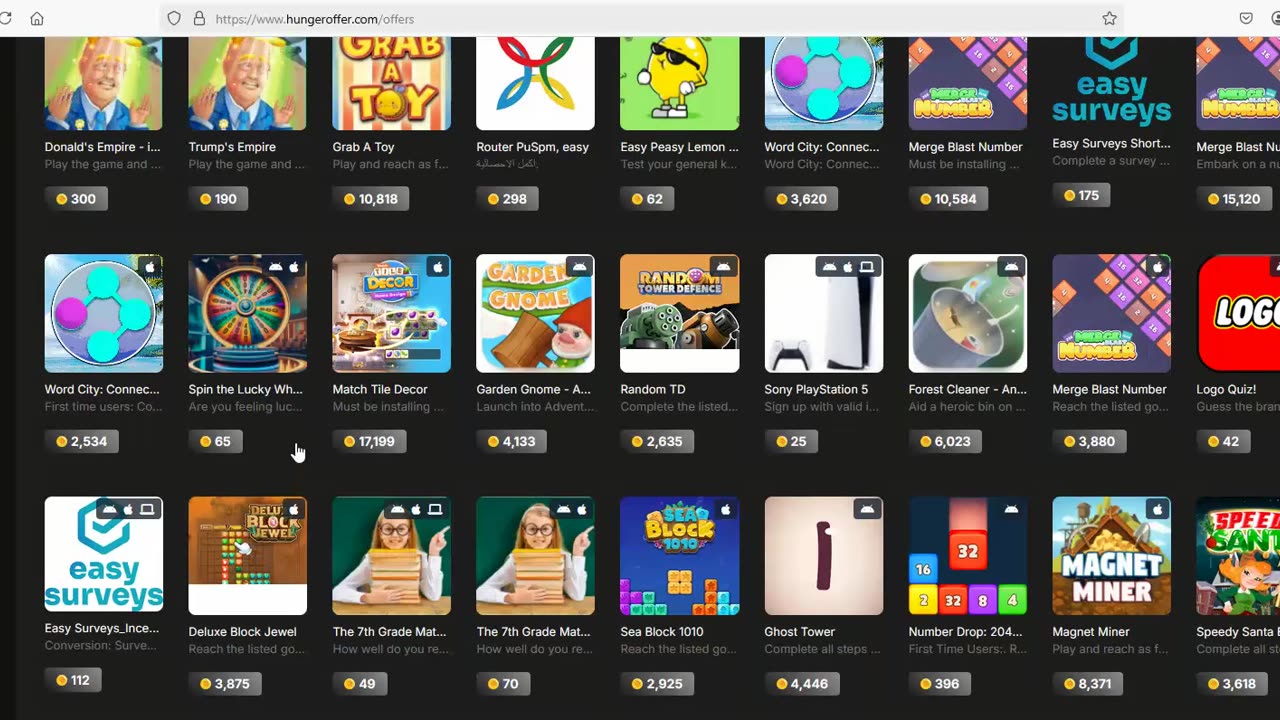 Hungeroffer Earning free cash by completing tasks, surveys, opinions, play games