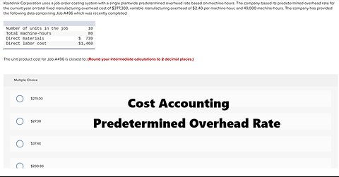 Cost Accounting: Kostelnik Corporation uses a job-order costing system with a single plantwide