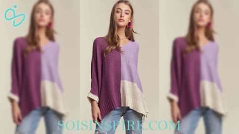 ADORA Side Slit Color Block Long Sleeve Sweater
