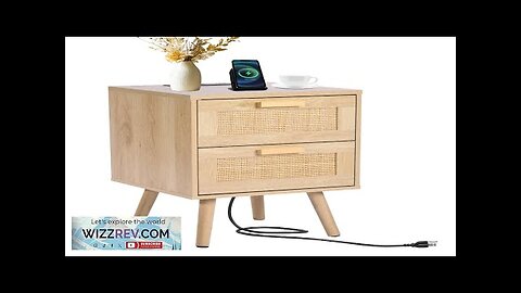 Rattan Nightstand Set of 2 End Table with 2 Drawers Boho Bedside Review