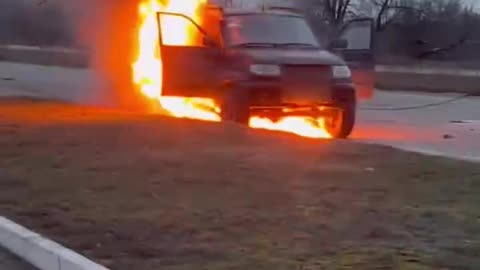 Aftermath of Drone Strike on Vehicle Chased Around Donetsk City