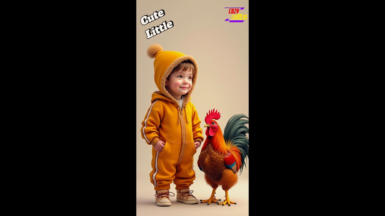 Cute Little Rooster Standing with a Child #حديقة_حيوانات #مضحك #cute #cat #animals #zoo #funny #baby