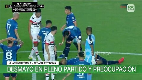 Nacional defender Juan Izquierdo (27) collapses during Copa Libertadores