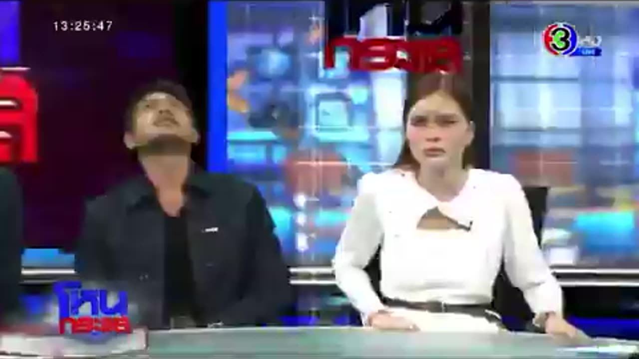 WATCH: Shaking felt at news studio following Myanmar earthquake.