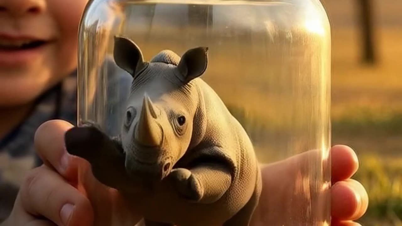 "Trapped! Baby Rhino in a Glass Bottle—Will It Break Free?" #cuteanimal #cartoon #rhino #cute