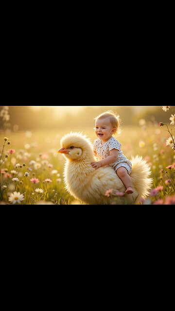 Adorable Baby Rides a Giant Fluffy Chick! 🐥✨😊