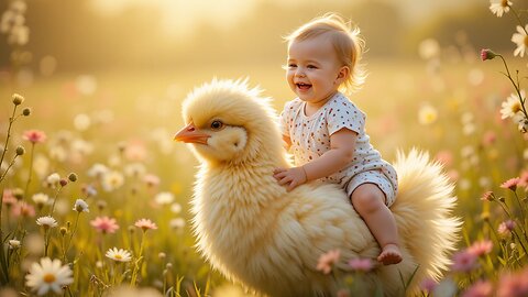 Adorable Baby Rides a Giant Fluffy Chick! 🐥✨😊