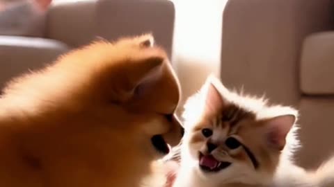 Adorable Pomeranian & Persian Kitten Playtime