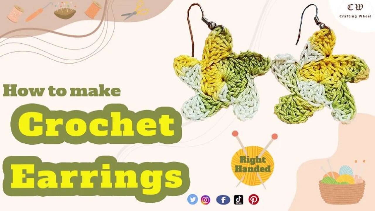 How to make a crochet flower earrings ( Right - Handed )