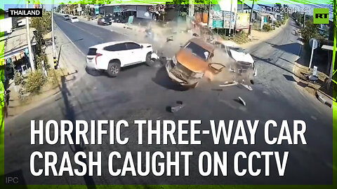 Horrific three-way car crash caught on CCTV